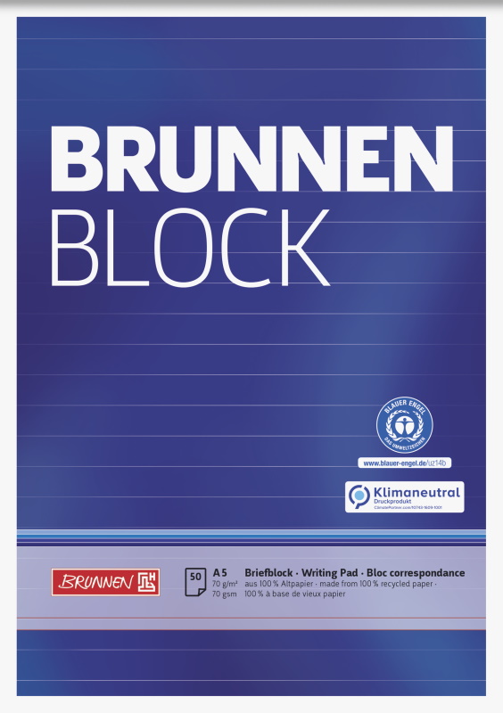 BRUNNEN Briefblock Recycling DIN A5 liniert 70 g/m² 50 Blatt