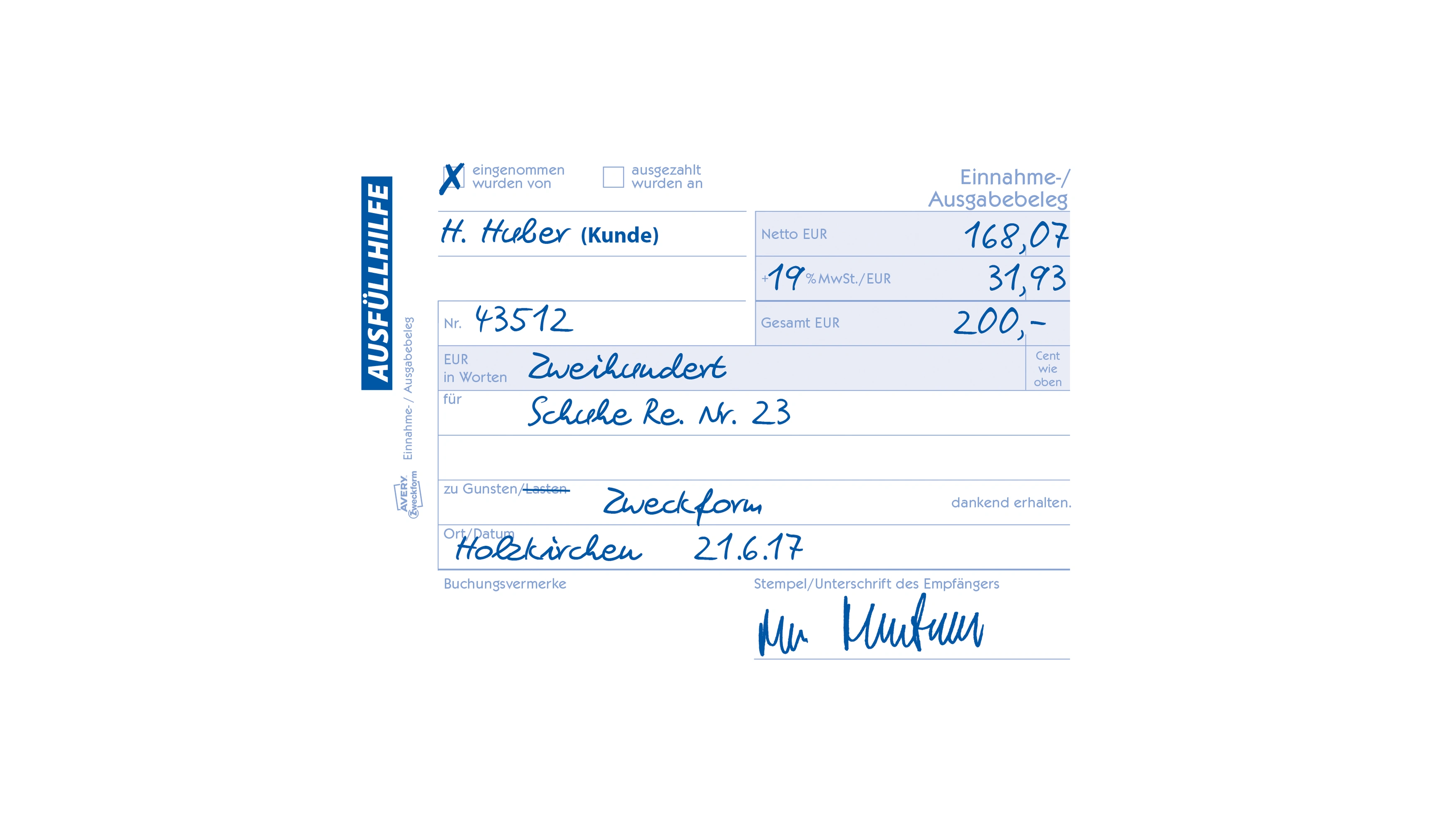 AVERY ZWECKFORM Einnahme-/Ausgabebeleg 1205 DIN A6 quer 50 Blatt