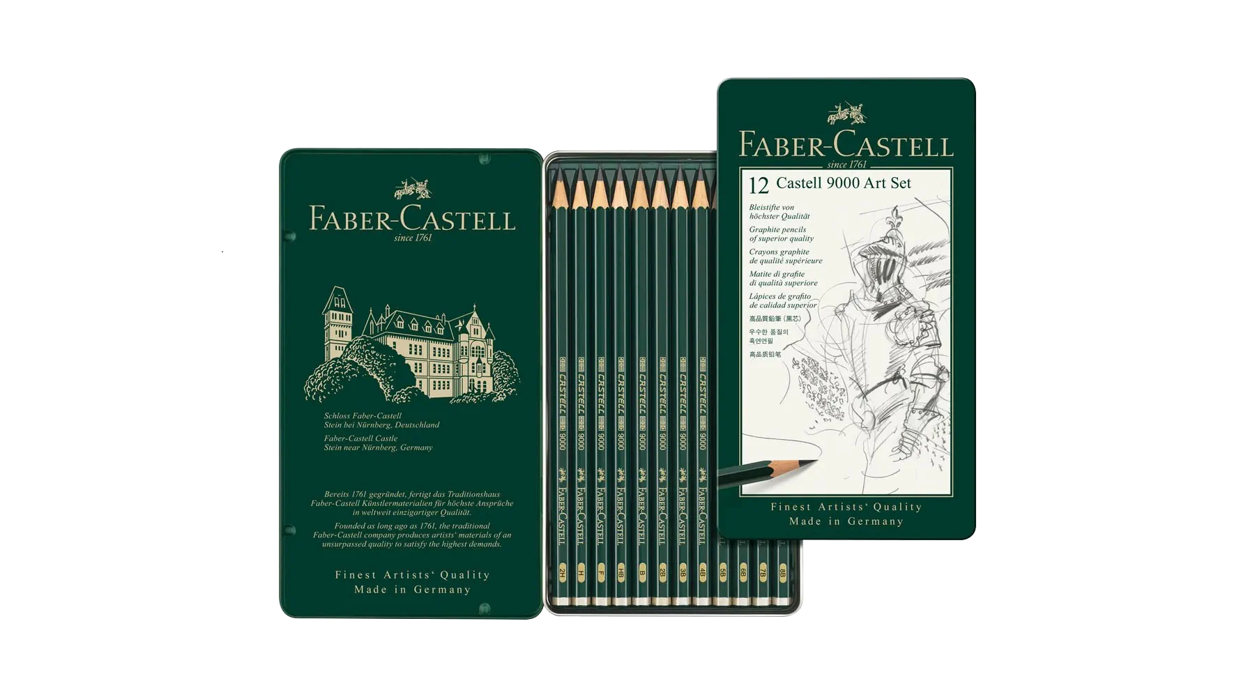 FABER-CASTELL Castell 9000 Art Set Bleistift-Set 8B - 2H grün 1Pack=12Stück