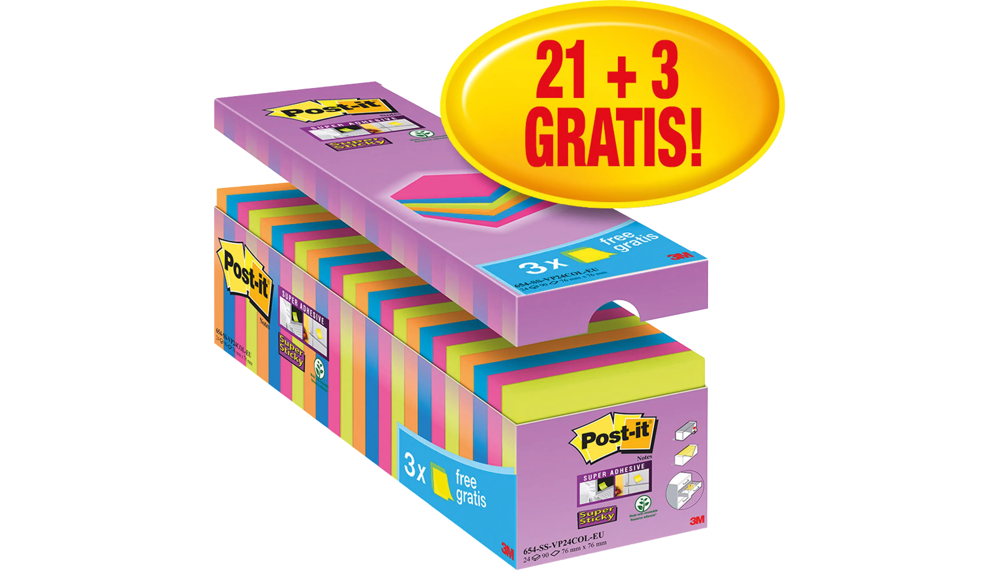 POST-IT Haftnotiz Super Sticky Notes Bangkok Collection  76 x 76 mm (B x H) 24 Stück/Pack