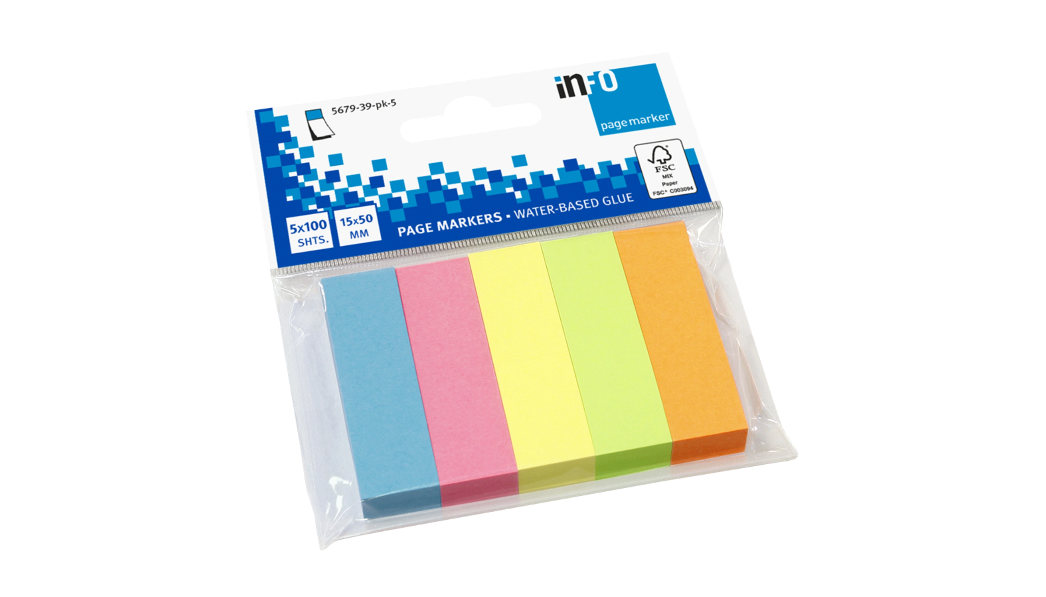 inFO Haftmarker Brillantmix  50 x 15 mm (B x H) 5 Blöcke/Pack farbig sortiert