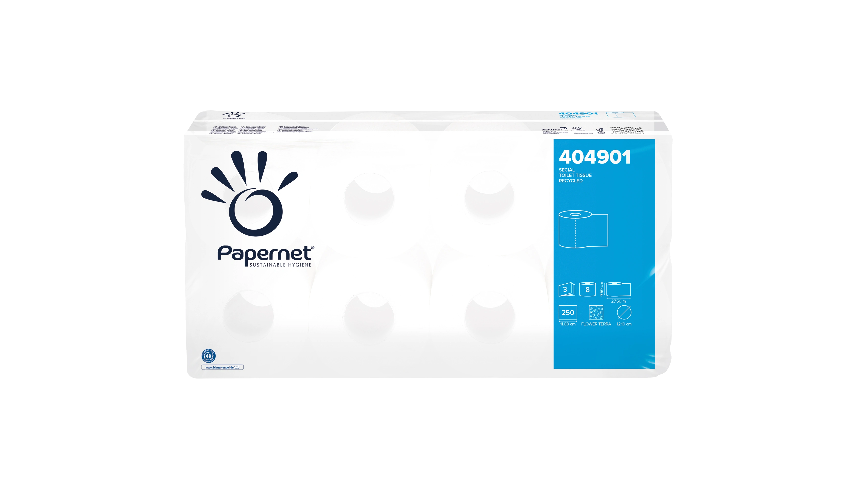PAPERNET Toilettenpapier Special 3-lagig  extra weiß  250 Blatt 8 Rollen/Pack 
