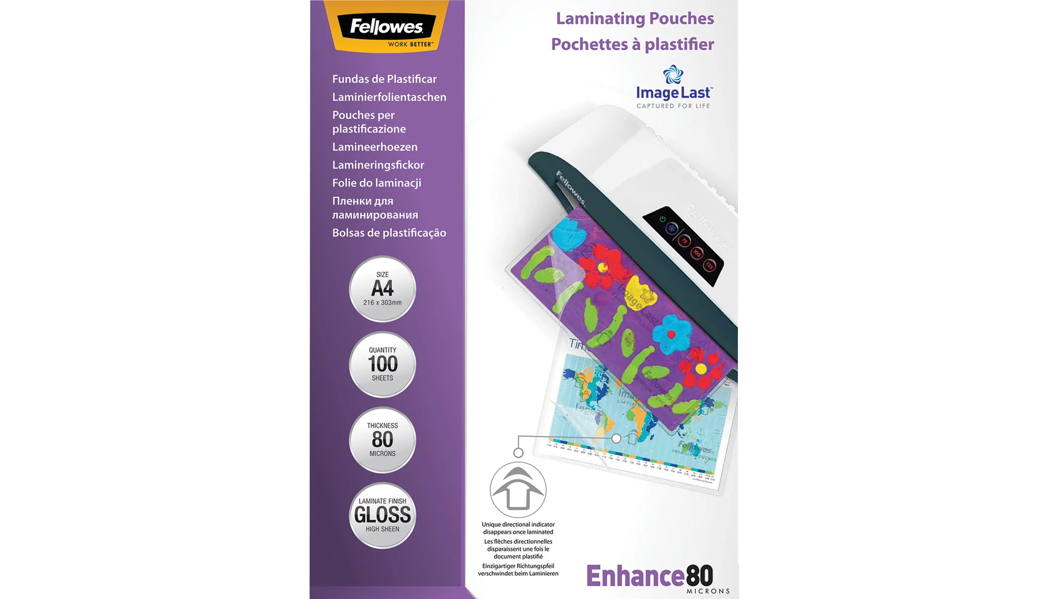 FELLOWES® Laminierfolie ImageLast™ Enhance 80  DIN A4 glänzend 100 Stück/Pack transparent