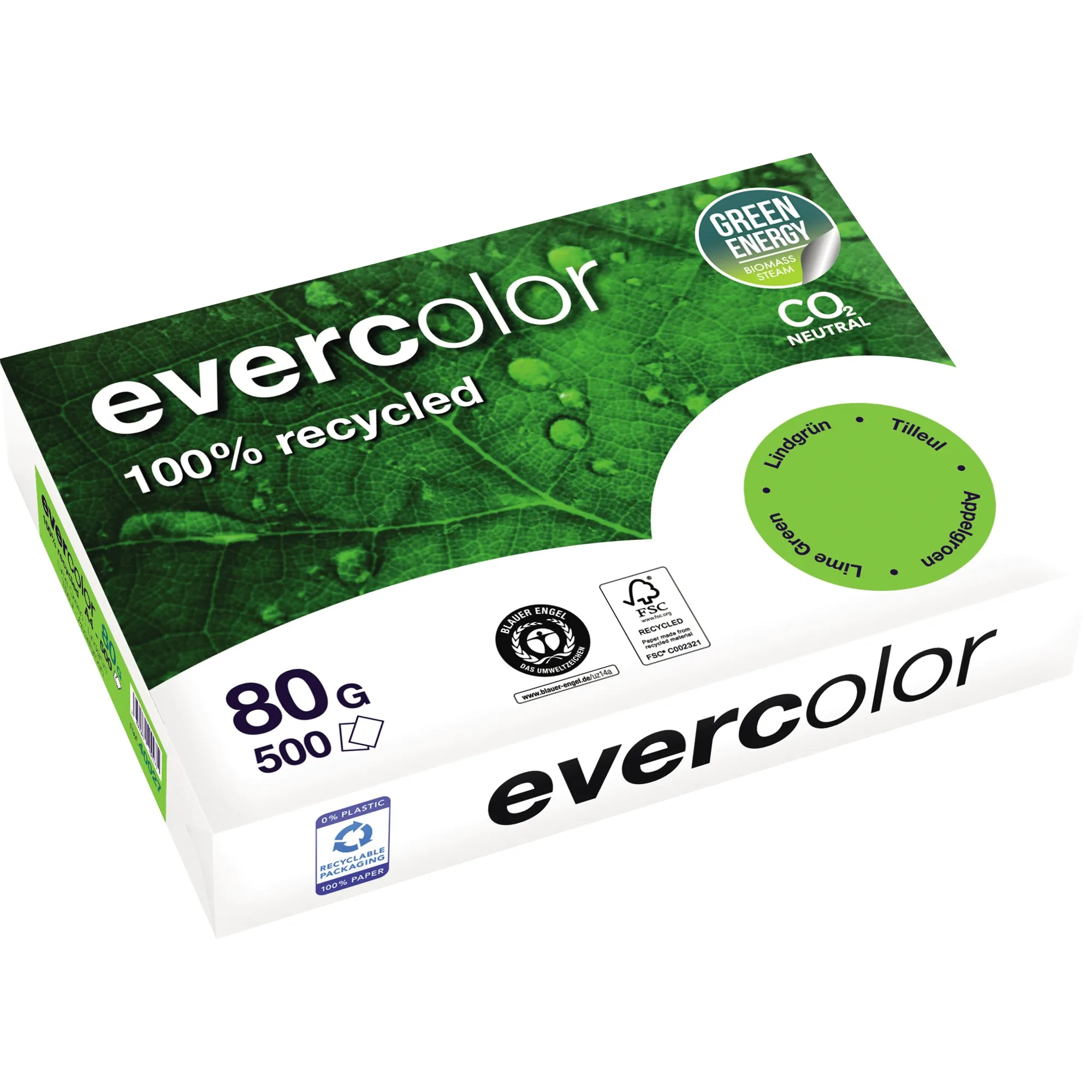 CLAIREFONTAINE Kopierpapier evercolor A4 lindgrün  80g 1Pa=500Blatt