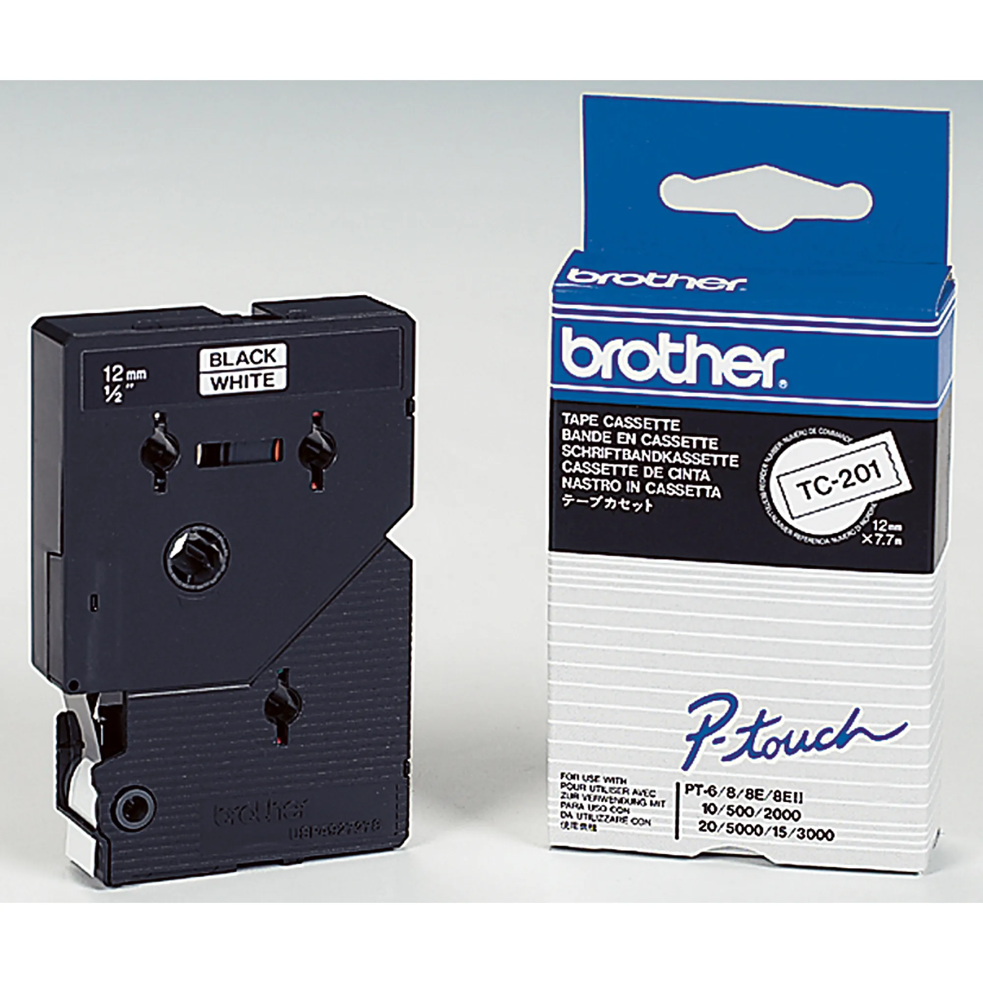 BROTHER Schriftbandkassette P-touch TC-201 12 mm x 7,7 m (B x L) laminiert schwarz auf weiß