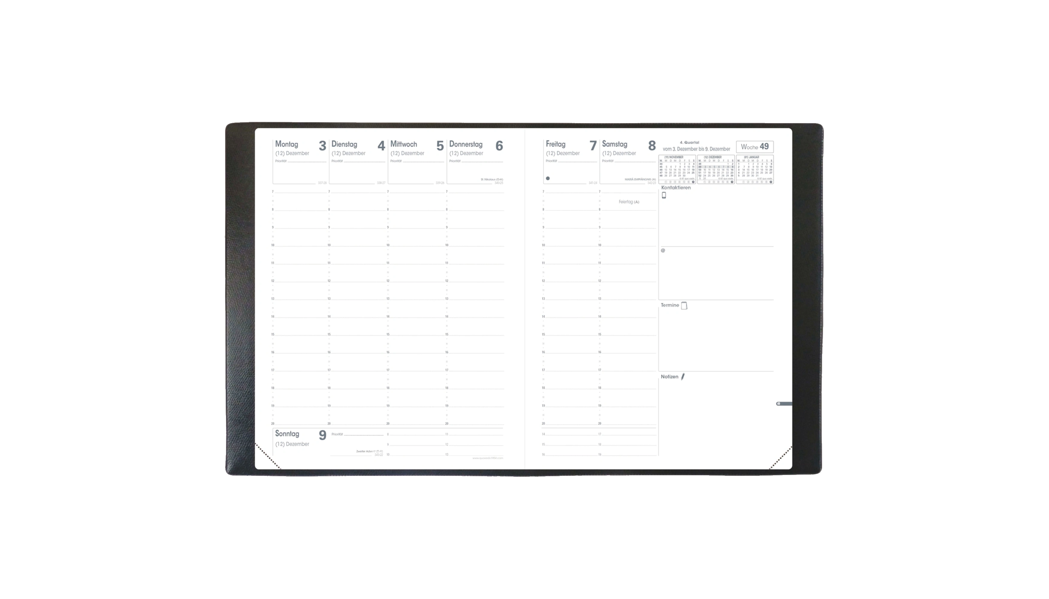 QUO VADIS Buchkalender Pre 777 VZ Impala 2027 1 Woche/2 Seiten 21 x 27 cm (B x H) schwarz