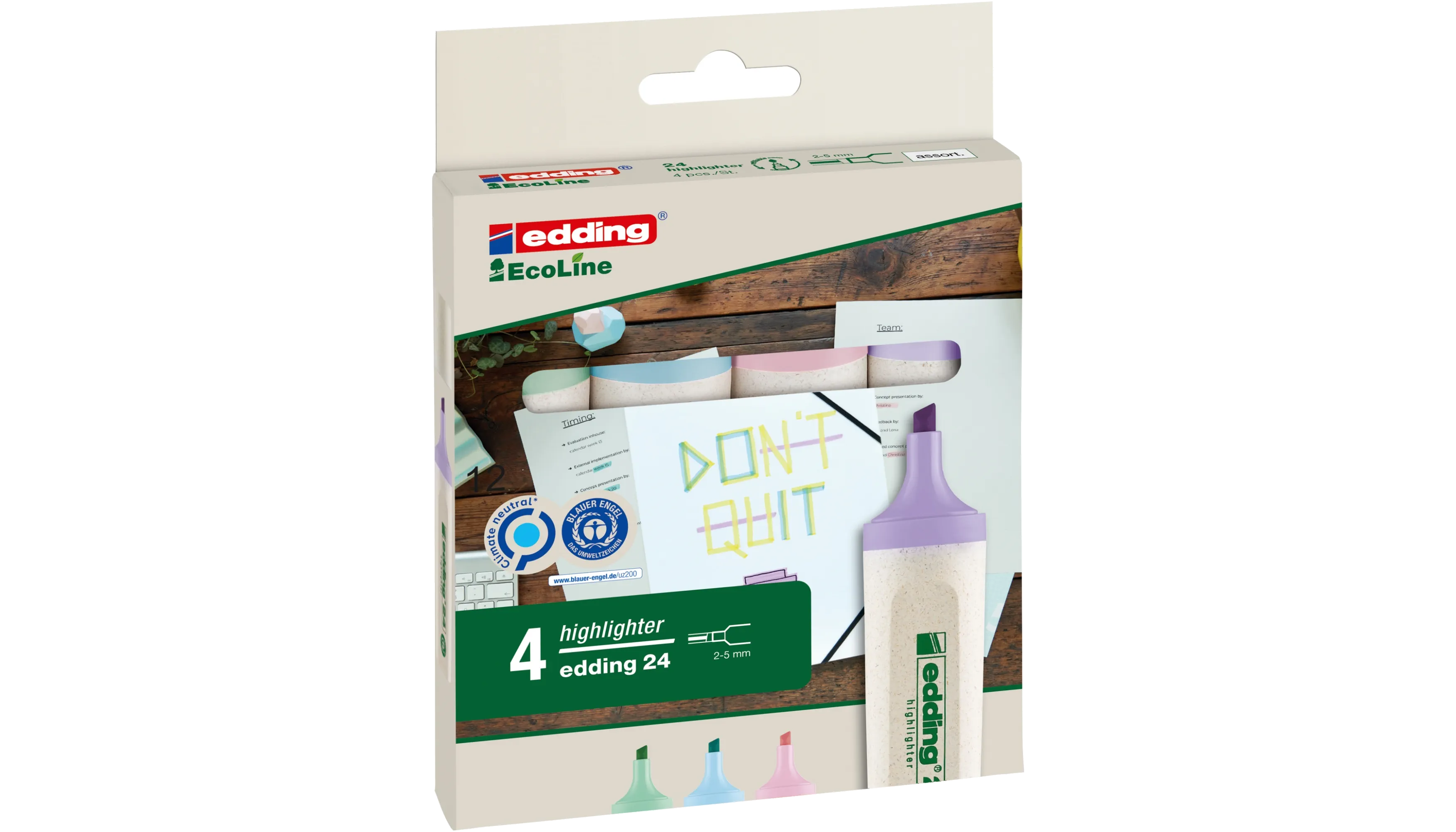 EDDING Textmarker Highlighter 24 EcoLine pastell 4 Stück pro Packung sortiert 