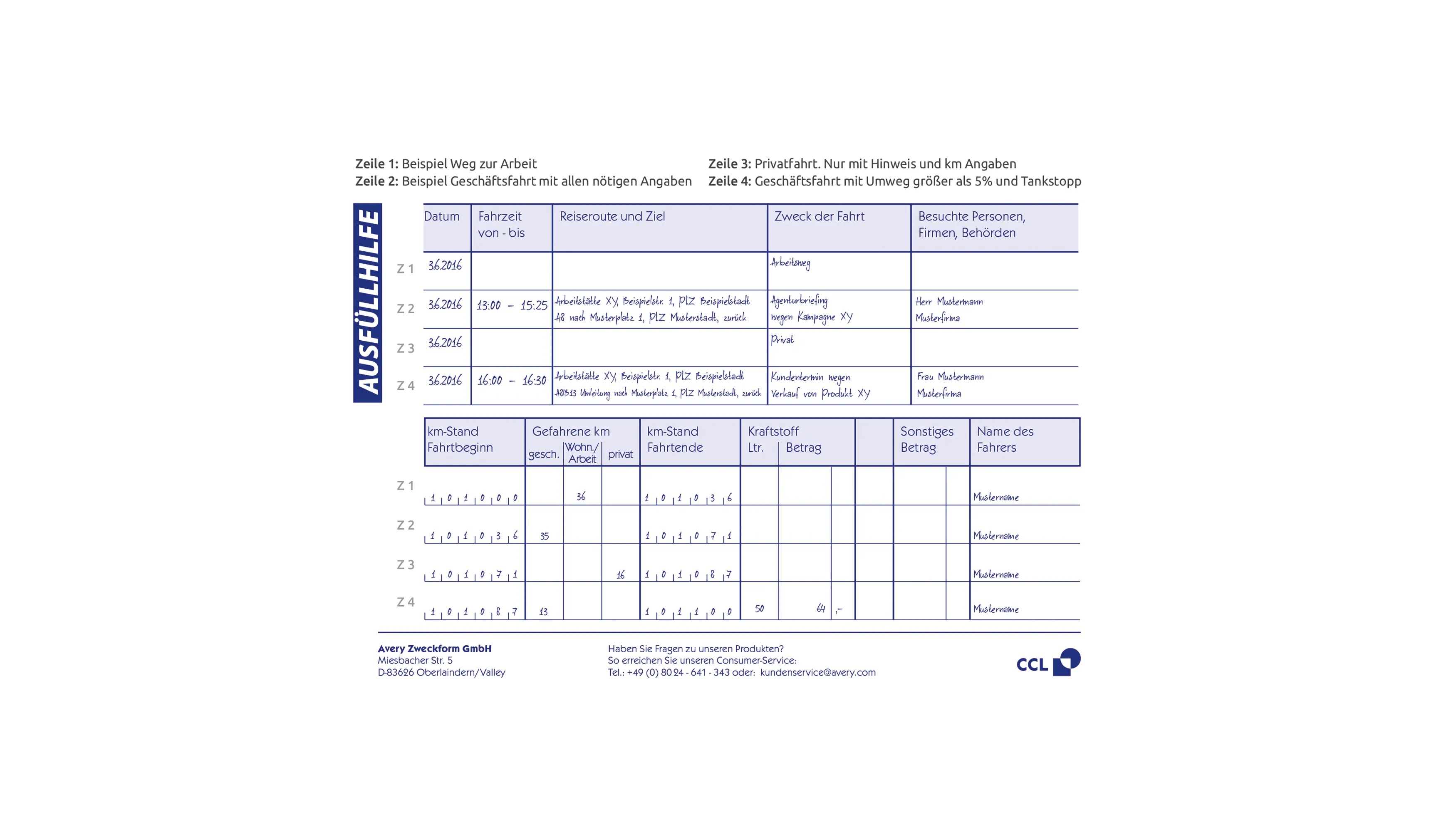 AVERY ZWECKFORM Fahrtenbuch DIN A6 quer  40 Blatt