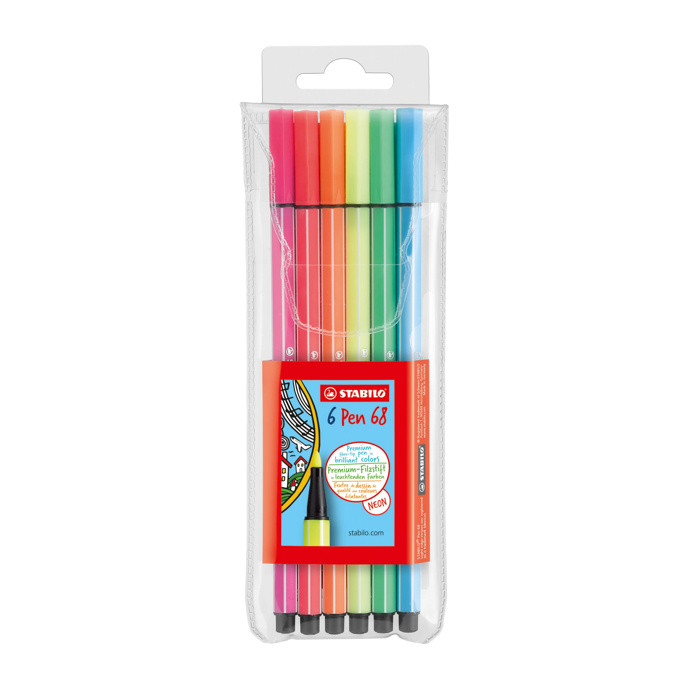 STABILO® Fasermaler Pen 68 Leuchtfarben 6 Stück/Pack