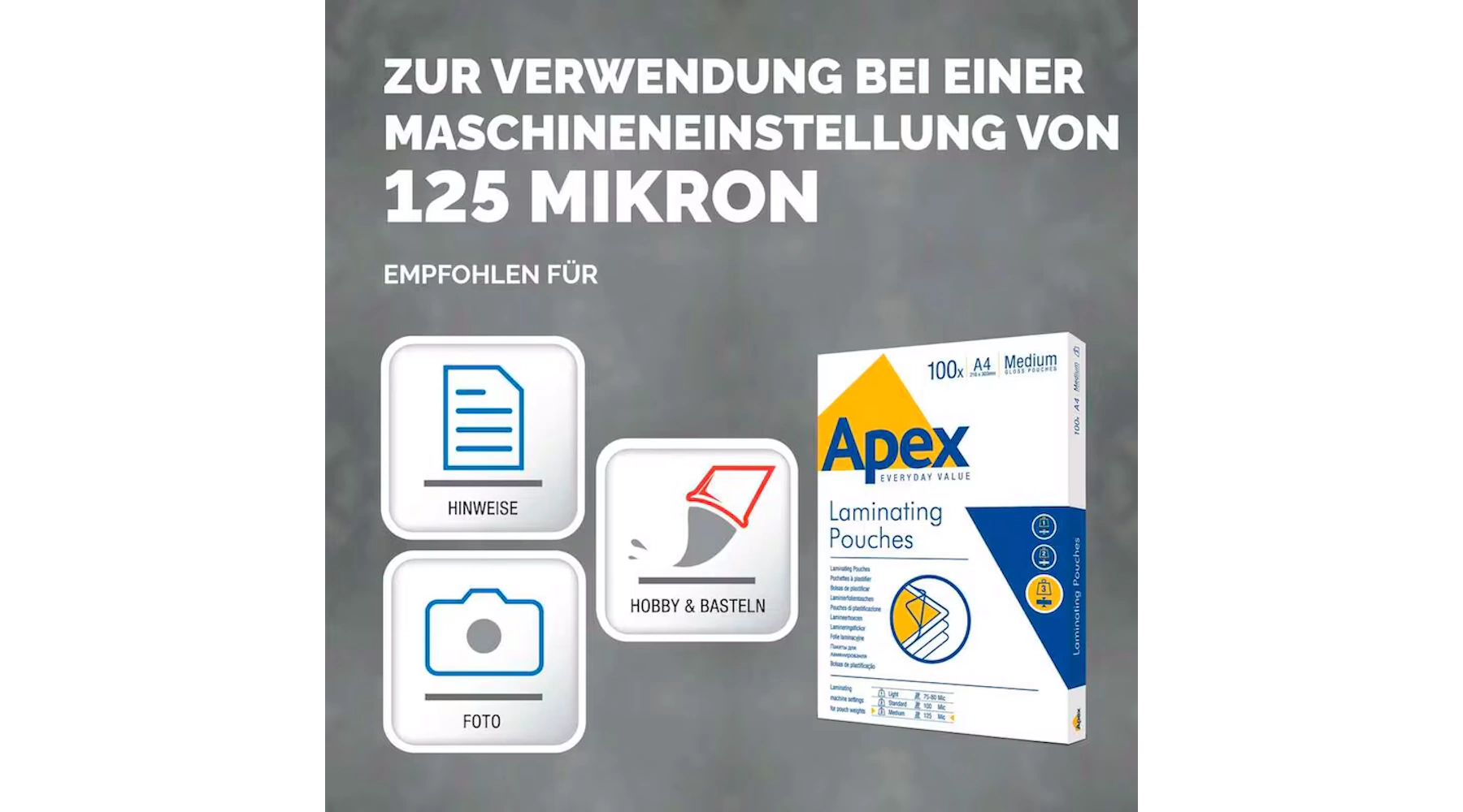 FELLOWES® Laminierfolie Apex DIN A4 125 µm glänzend 100 Stück/Pack transparent