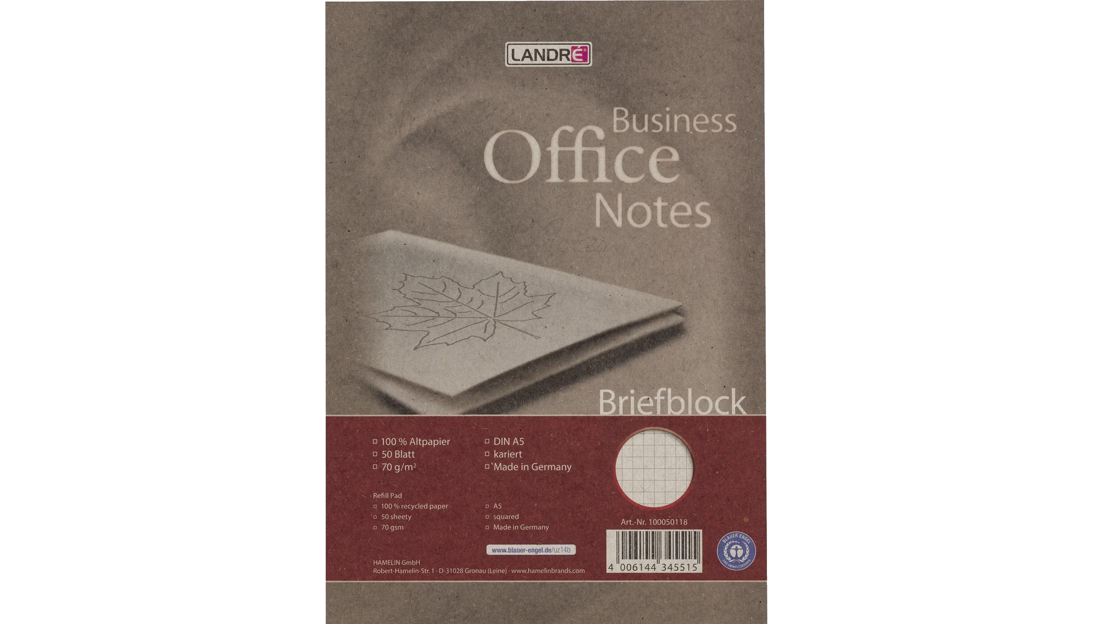 LANDRÉ Briefblock Business Office Notes DIN A5  kariert 