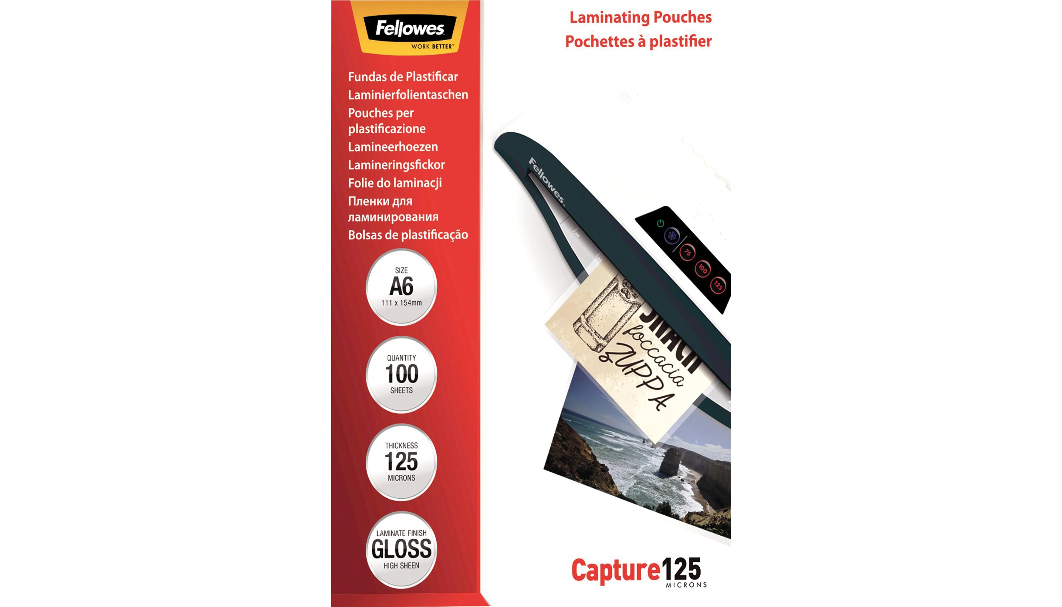 FELLOWS® Laminierfolie Capture 125 DIN A6 125 micron transparent glänzend 100 Stück/Pack 