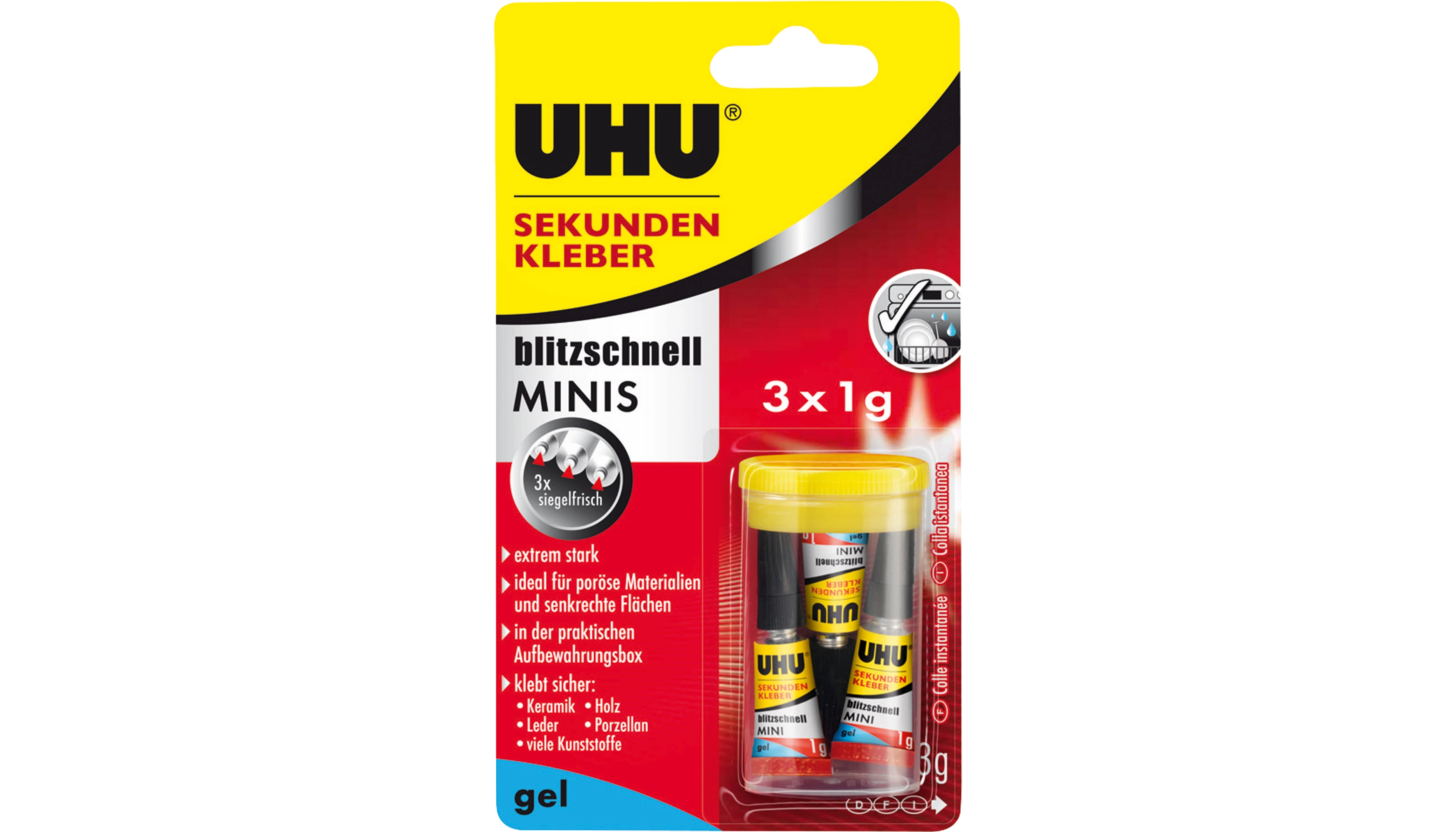 UHU® Sekundenkleber blitzschnell MINIS Gel 3 x 1 g/Pack
