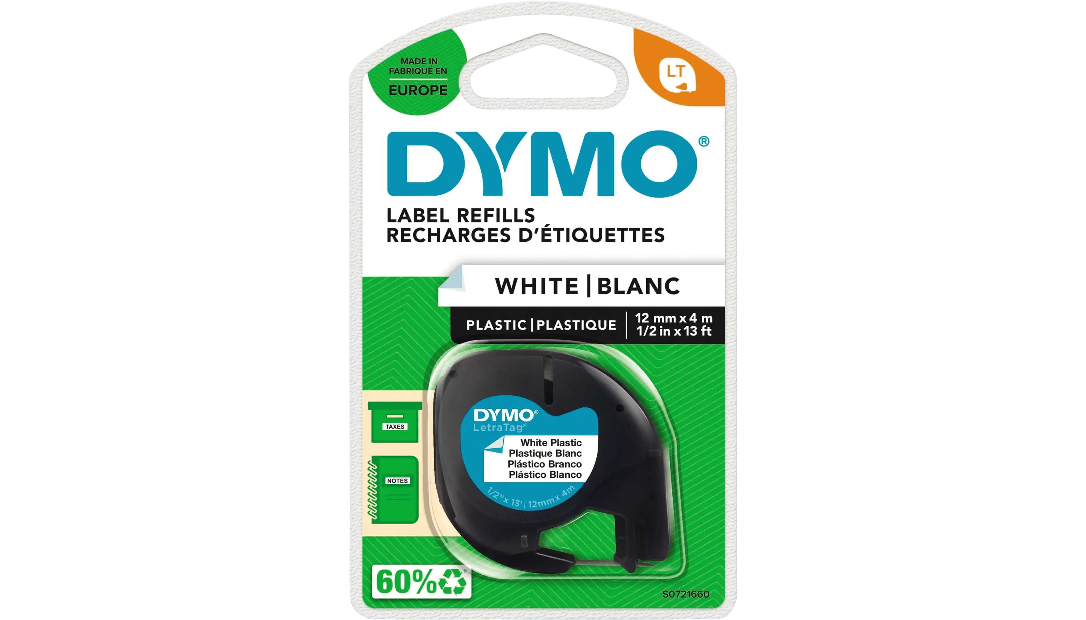 DYMO® Schriftbandkassette LT 12 mm x 4 m (B x L) schwarz auf weiß