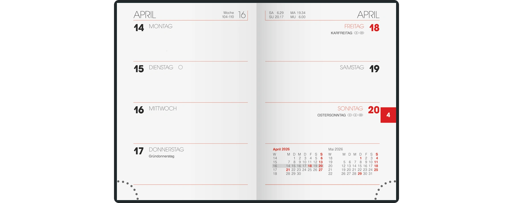 BRUNNEN Taschenkalender 2026 1 Woche/2 Seiten  7 x 10 cm (B x H) sortiert