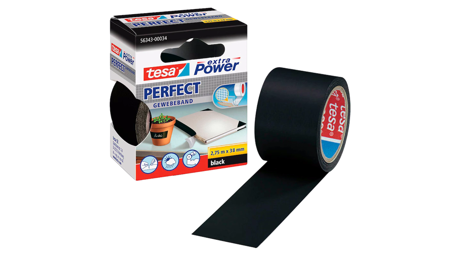 TESA® Gewebeband extra Power® Perfect  38 mm x 2,75 m (B x L) schwarz