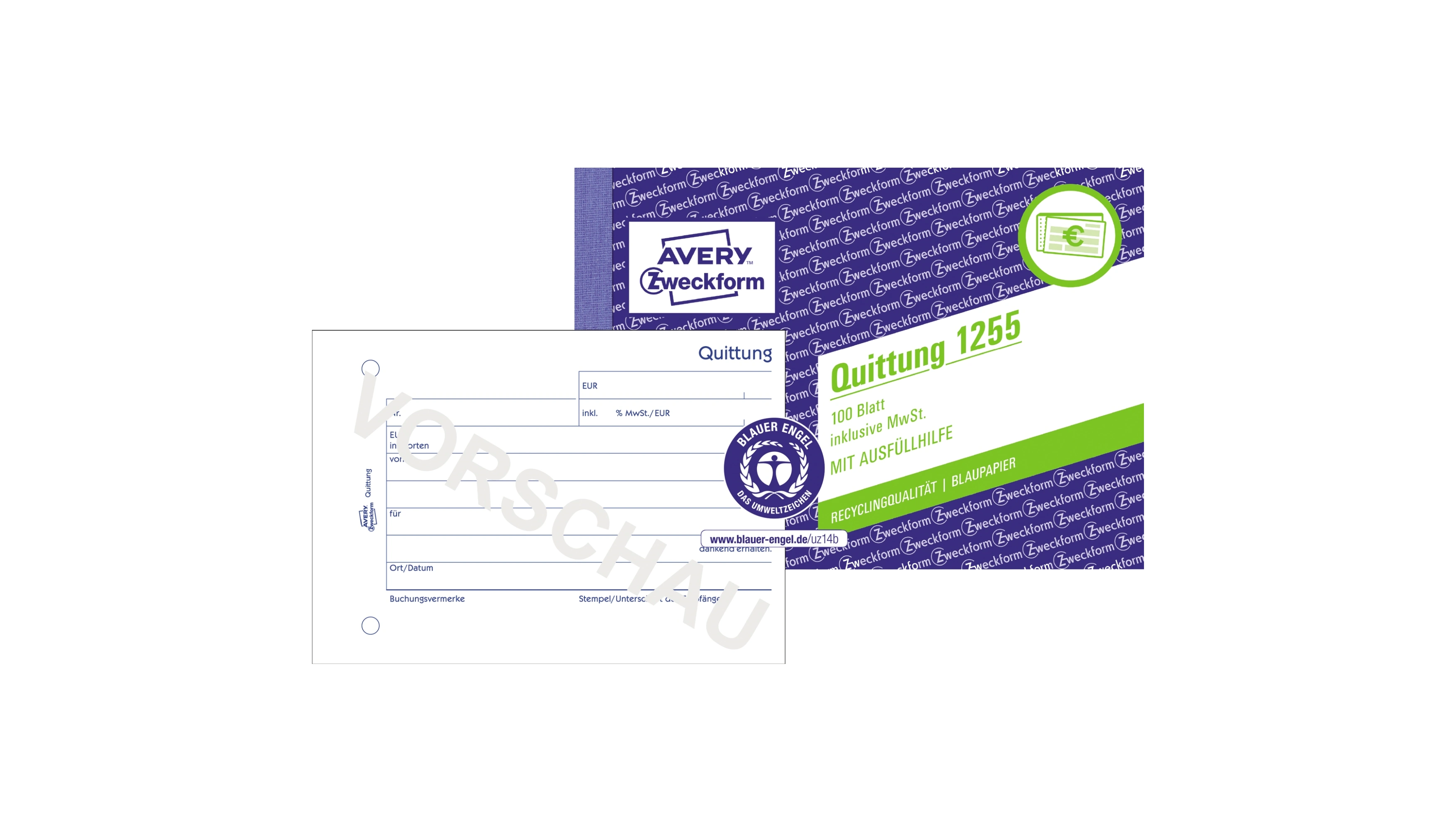 Avery Zweckform Quittung 1255 DIN A6quer 100 Blatt Inkl. MwSt.