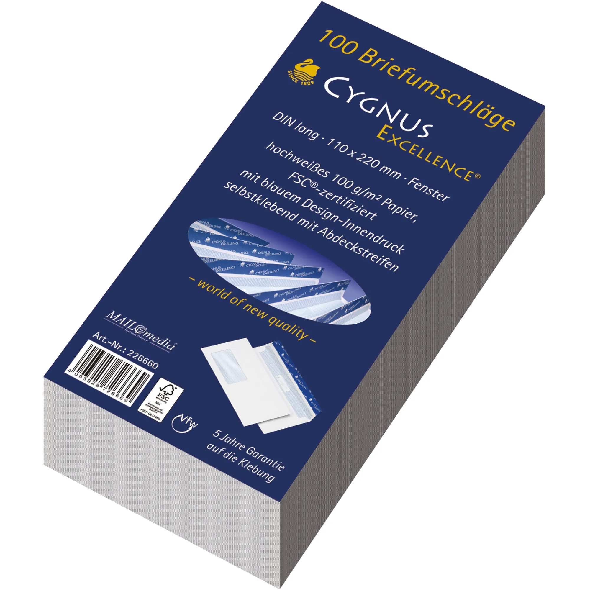 CYGNUS Excellence® Briefumschlag DIN lang hochweiß 100 Stück/Pack