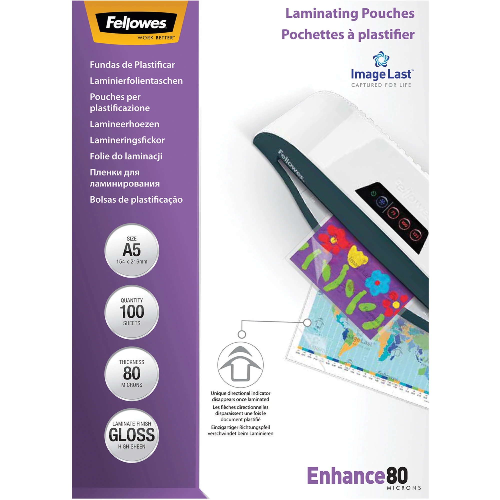 FELLOWES® Laminierfolie ImageLast™ Enhance 80  DIN A5 glänzend transparent 100 Stück pro Packung