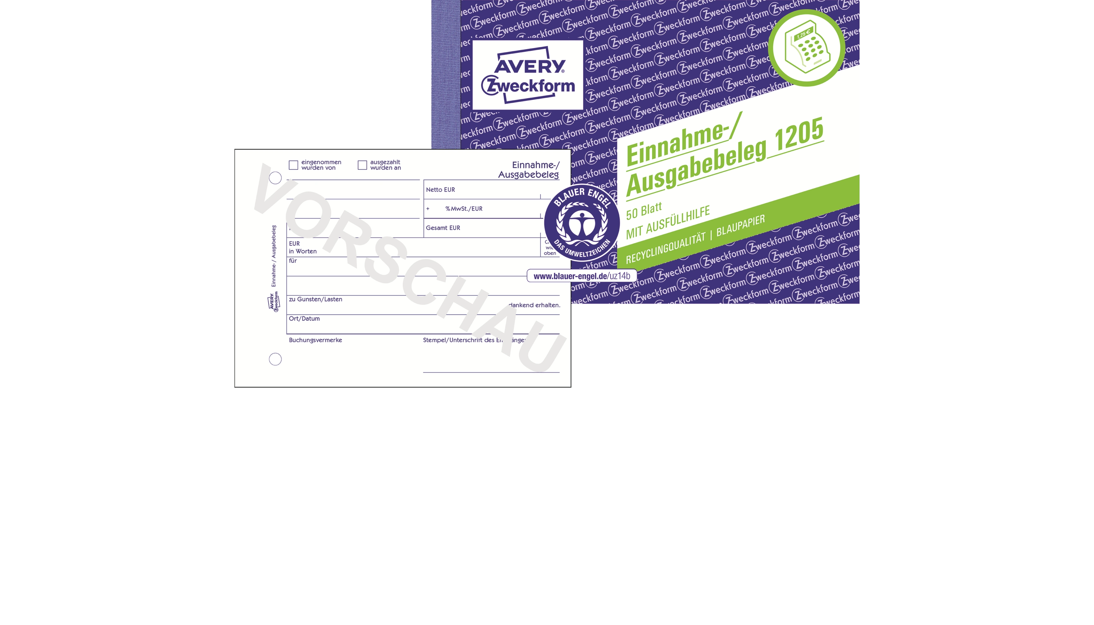 AVERY ZWECKFORM Einnahme-/Ausgabebeleg 1205 DIN A6 quer 50 Blatt
