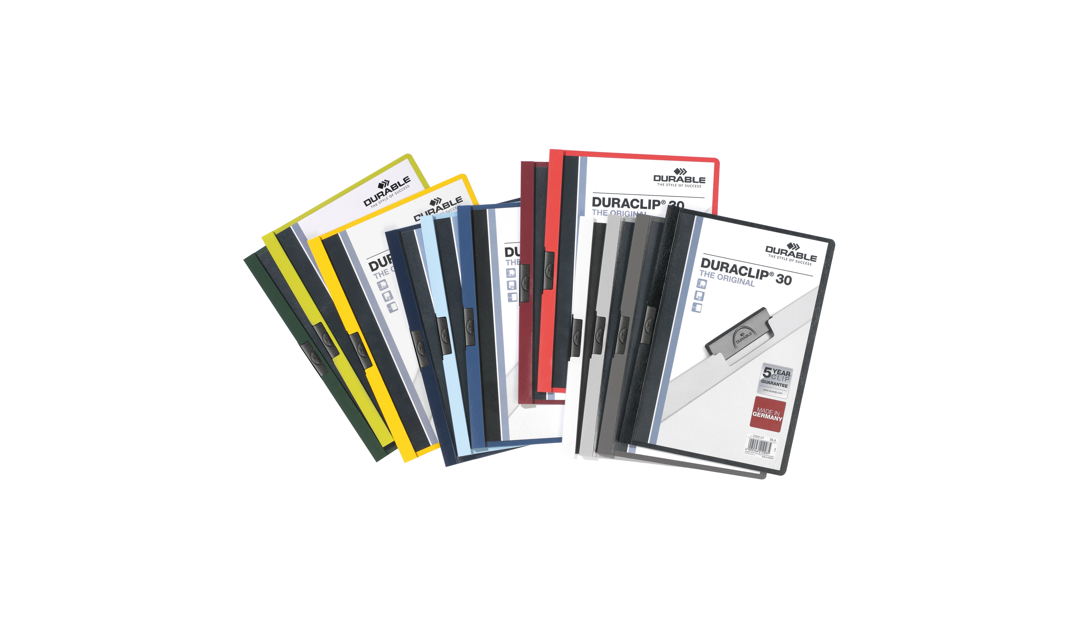 DURABLE Klemmmappe DURACLIP® 30  DIN A4 Hartfolie 25 Stück/Pack farbig sortiert