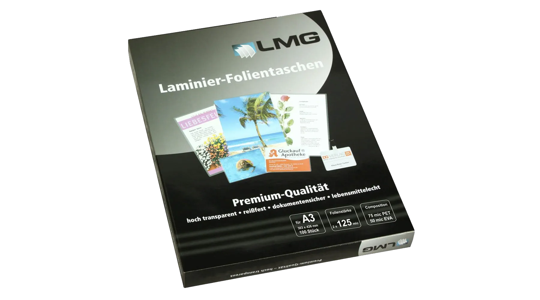 LMG Laminierfolien DIN A3 125mic glänzend 100 Stück/Pack