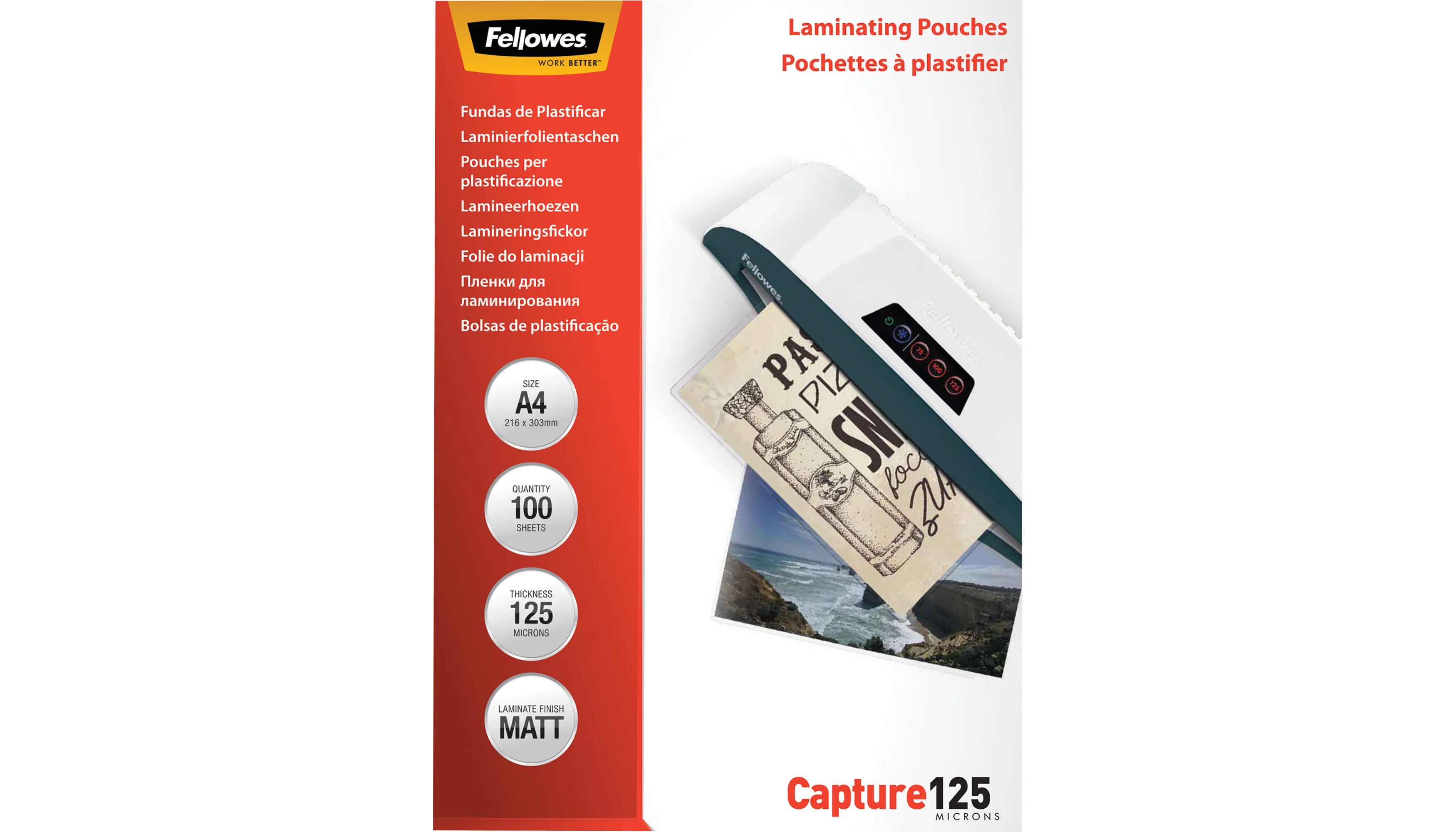 FELLOWES® Laminierfolie Capture 125 DIN A4 matt 100 Stück/Pack
