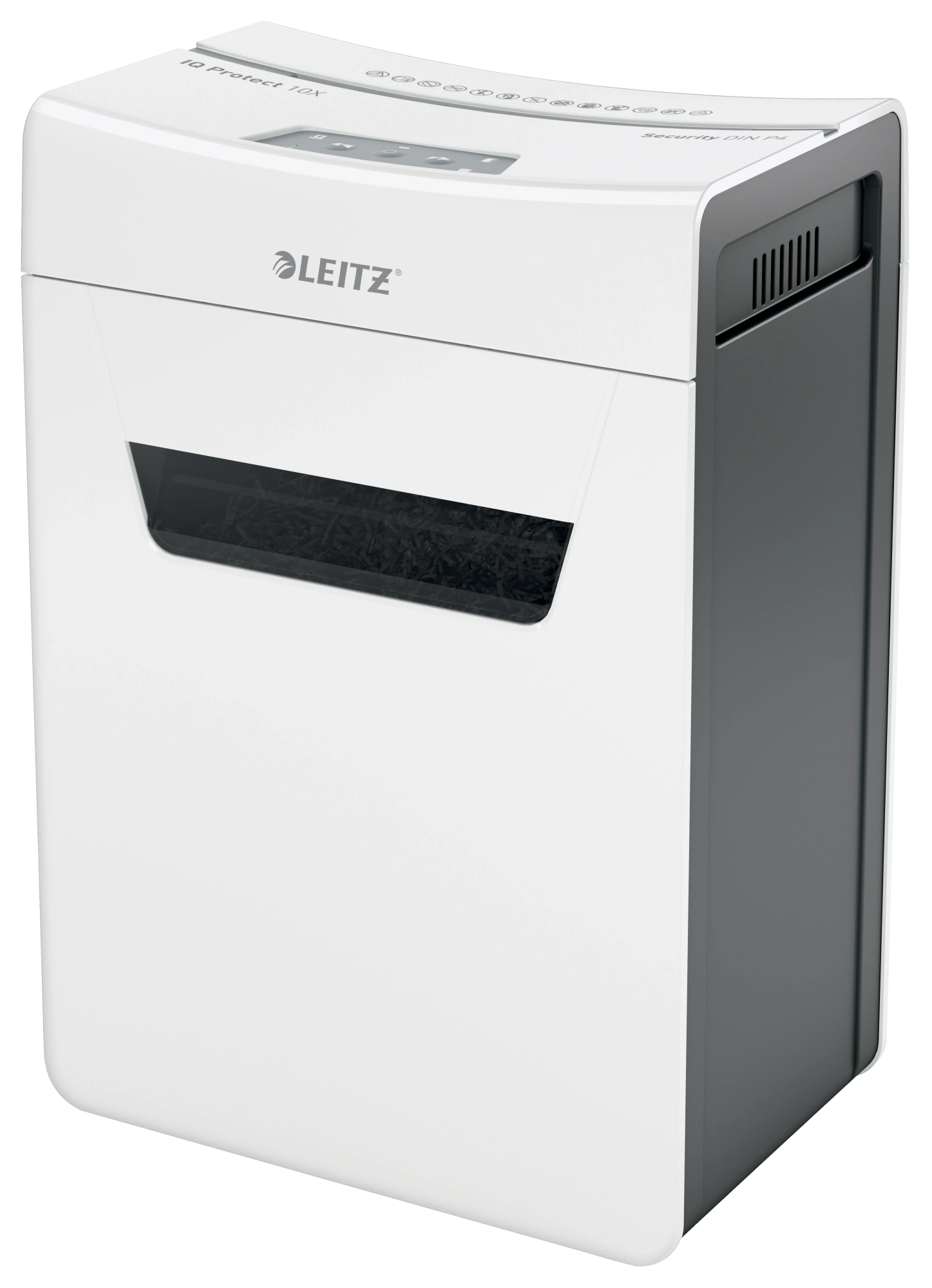 LEITZ Aktenvernichter IQ 10X Protect Premium Partikelschnitt P-4 weiß
