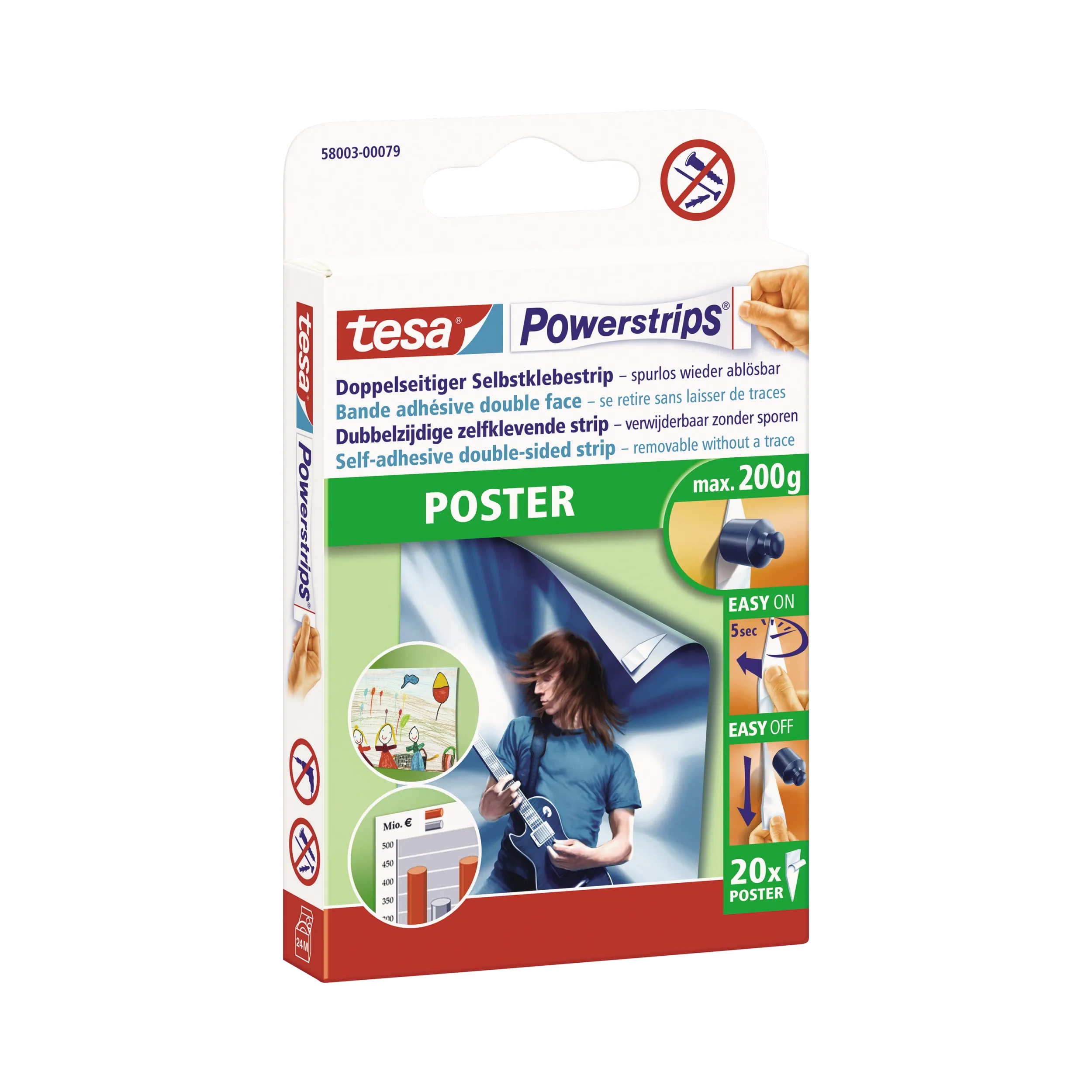 TESA Klebepad Powerstrips® Poster 0,2 kg weiß 20 Stück/Pack