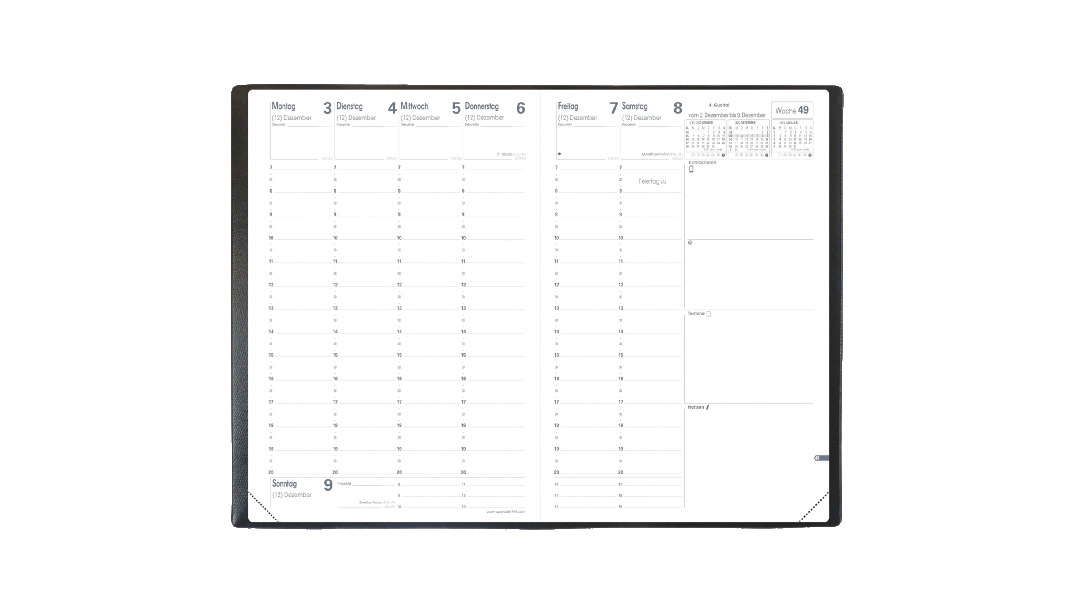 QUO VADIS Buchkalender Minister Impala 2027 1 Woche/2 Seiten 16 x 24 cm (B x H) schwarz