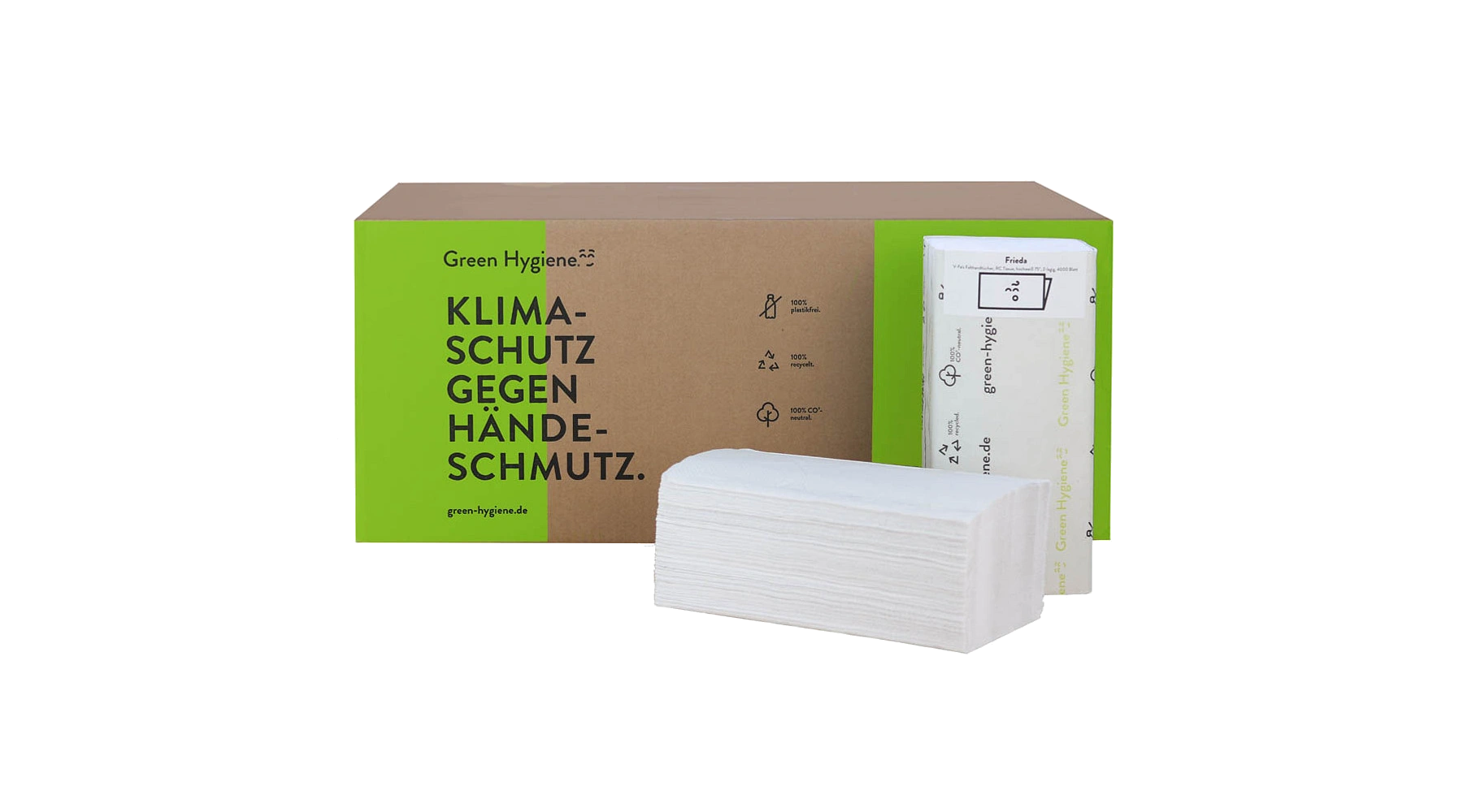 GREEN HYGIENE Papierhandtücher FRIEDA 25 x 23 cm 2-lagig 4.000 Tücher/Karton weiß