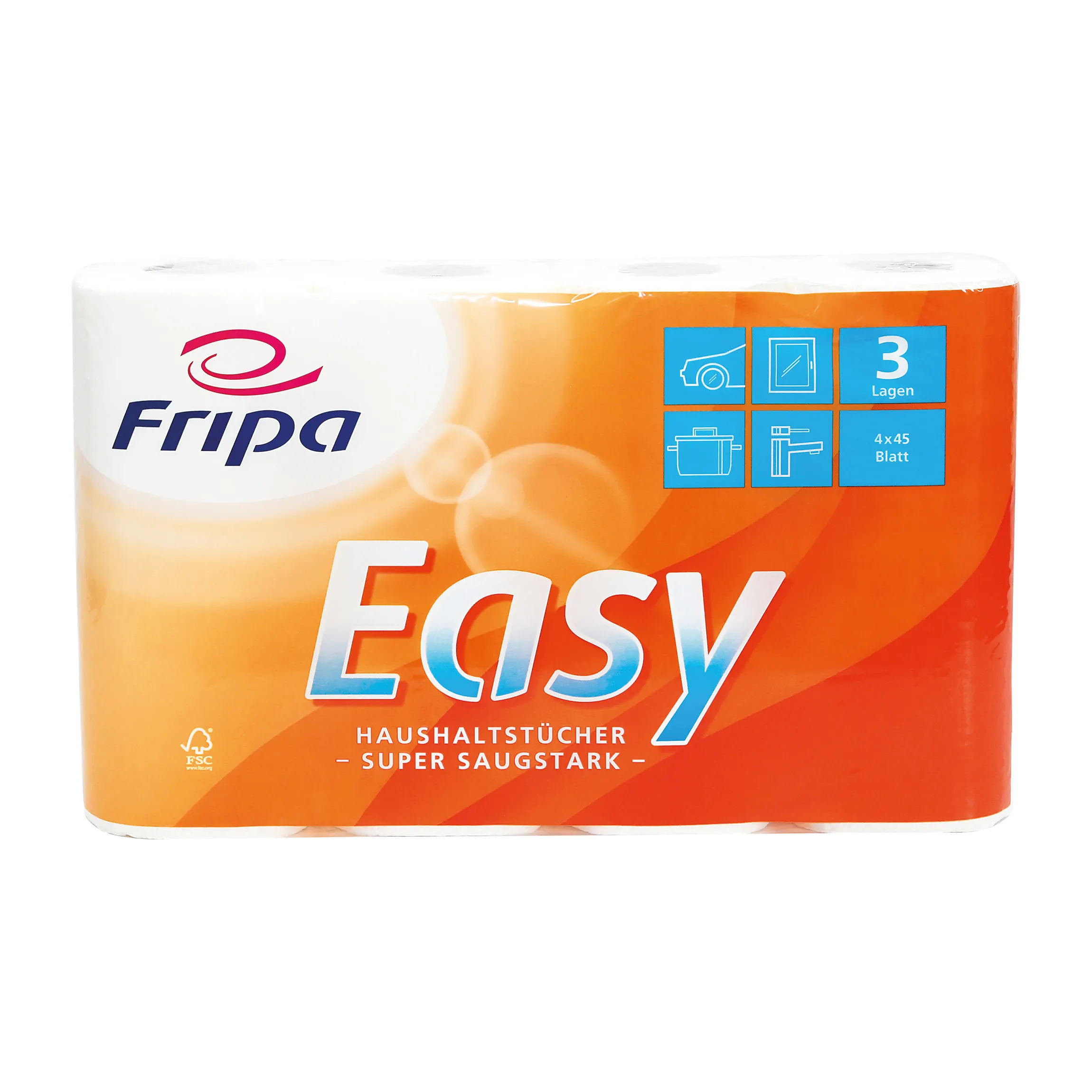 FRIPA Küchenrolle Easy 3-lagig Zellstoff 45 Blatt hochweiß  4 Stück/Pack